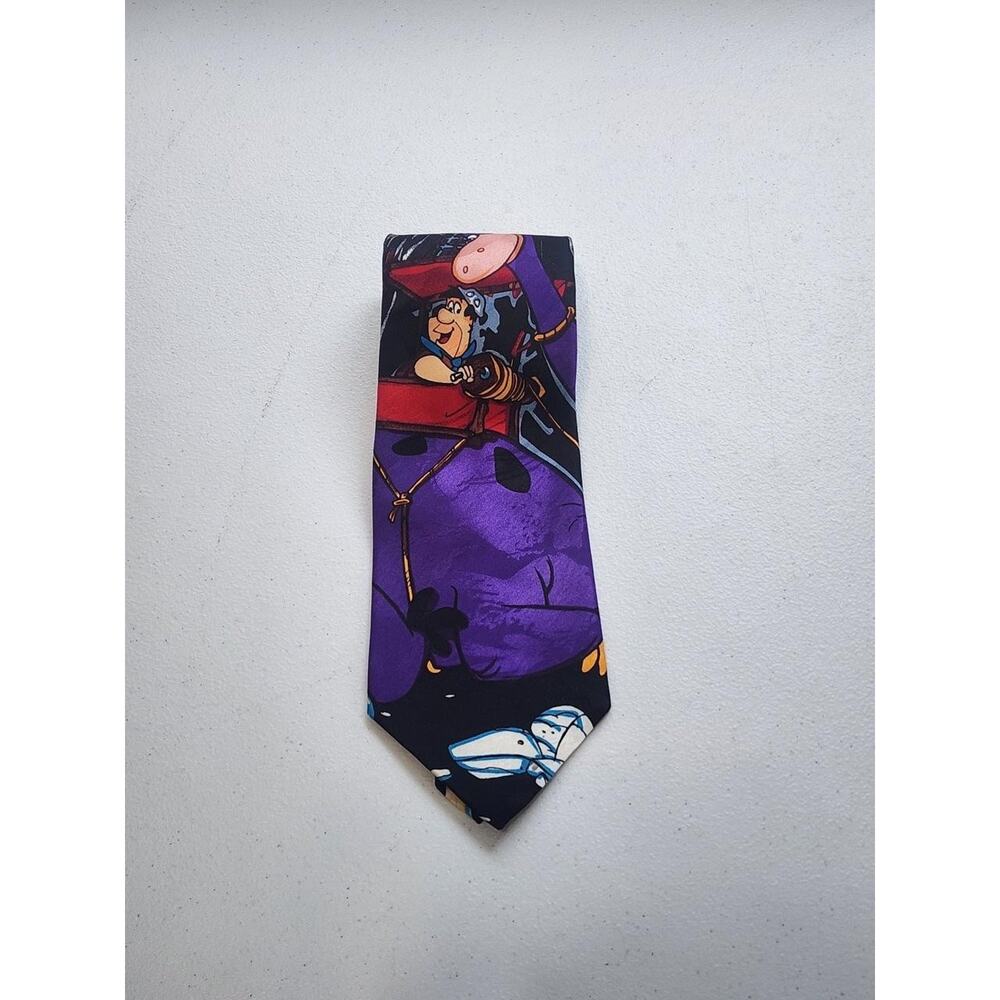 Vintage Hanna Barbera Tie Mens One Size Purple Flintstones Dino Novelty 90s